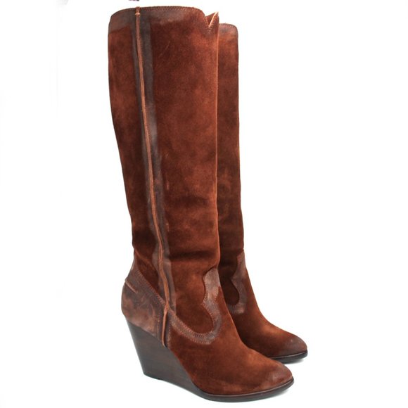 Frye Cece Seamed Brown Leather Suede 